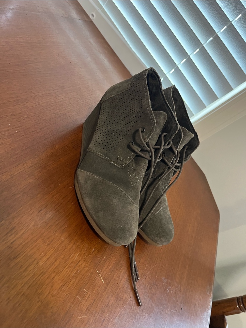 Toms Olive Green Suede Lace-Up Hidden Wedge Ankle Boots